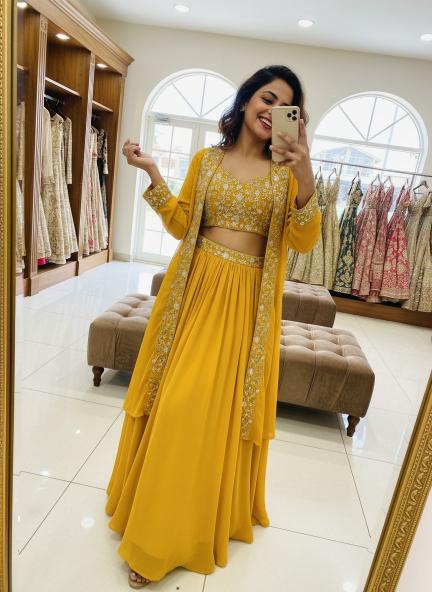 Newly Launched Premium VF 213 GEORGETTE yellow Lehenga choli manufacturers in Pune - wholesale export